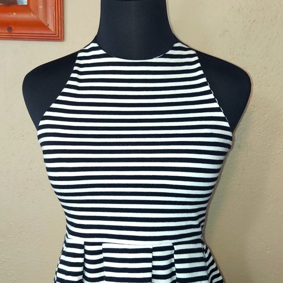 Juniors So Black and White Striped Fit and Flare Cross Cross Strap Dress - Picture 5 of 7